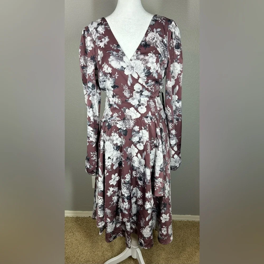 NWT Lulu's Lunette Dusty Purple Floral Midi Dress Size Small Coquette Romantic